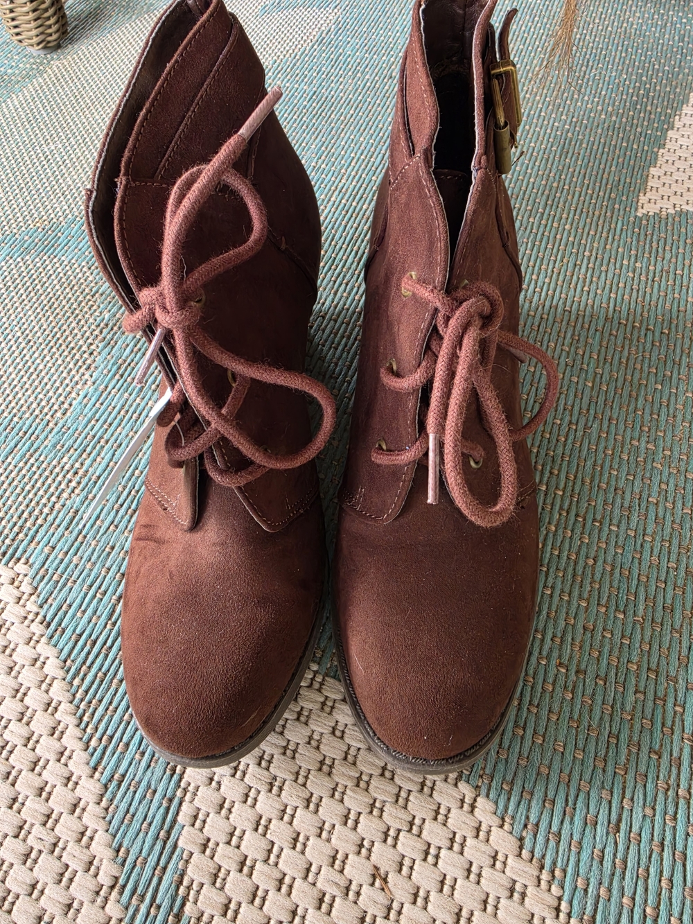 Women's Suede Lace-Up Ankle Boots - Brown